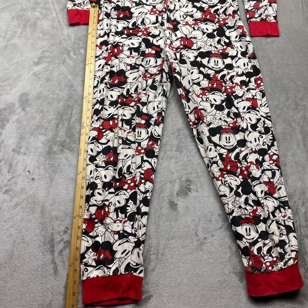 Disney Minnie Mouse All Over‎ Print Hooded Pajama Onesie Sleepwear Red Trim Sz M - Picture 10 of 11